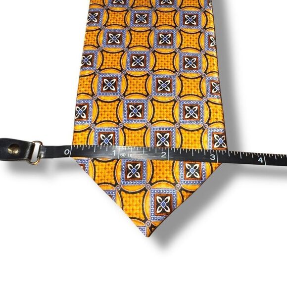 JZ Richards Boulder Gold & Blue Geometric Handmade in USA Silk Neck Tie - Picture 2 of 5